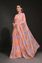 Orange Georgette printed Saree