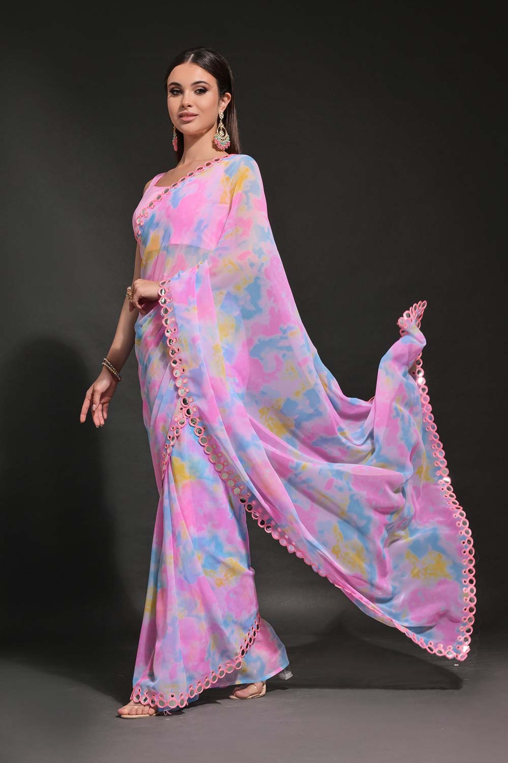 Pink Georgette printed Saree