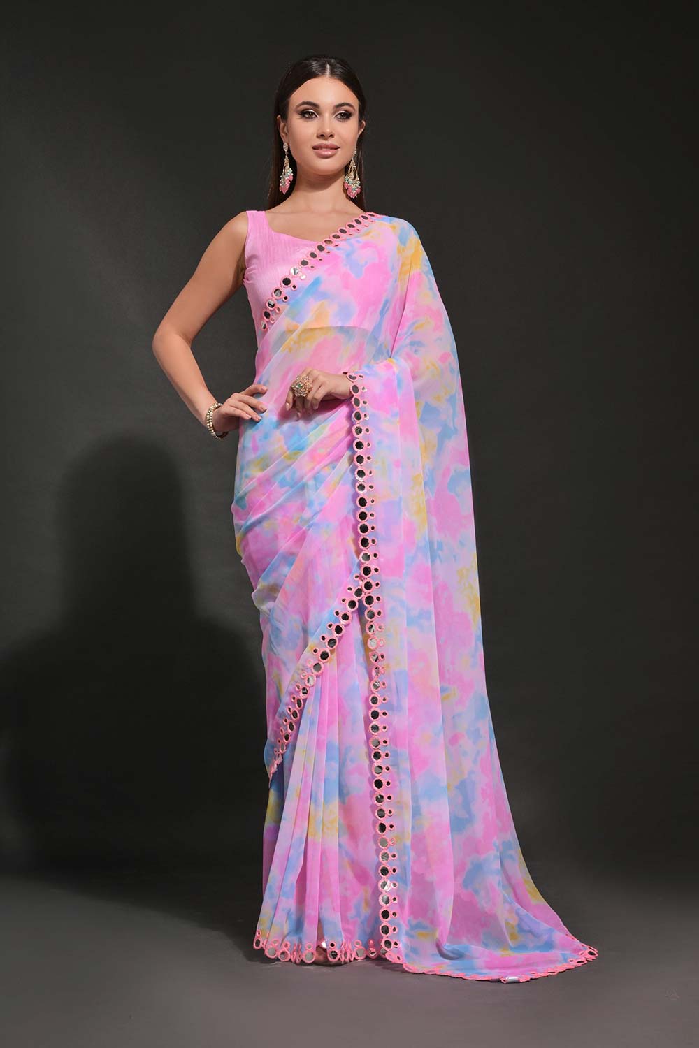 Pink Georgette printed Saree