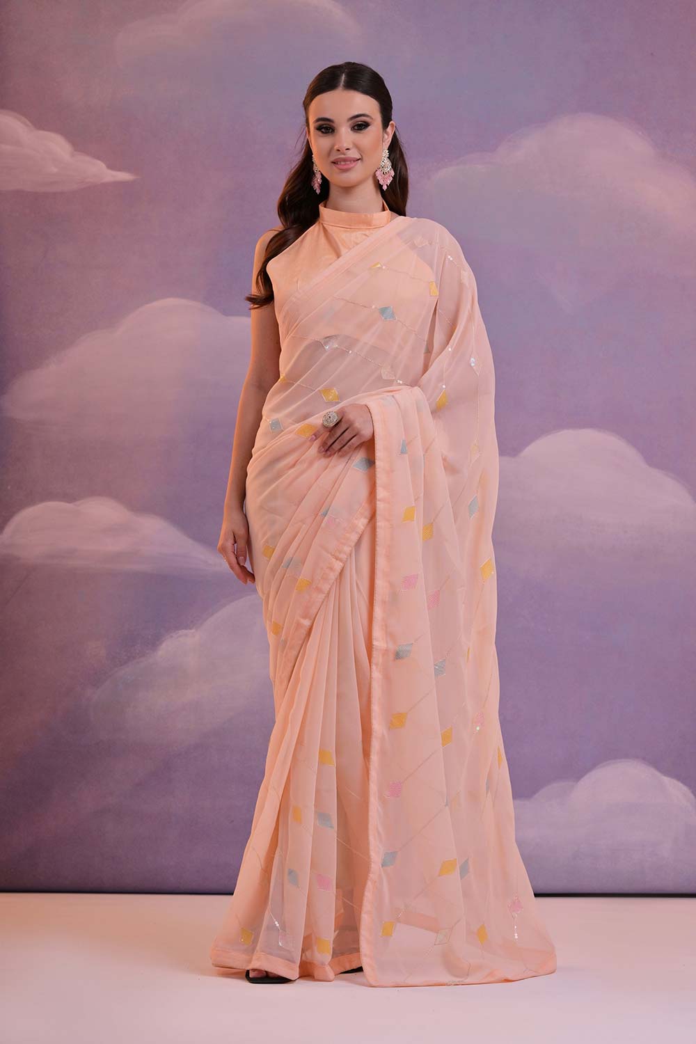 Pink Georgette Embroidered Saree