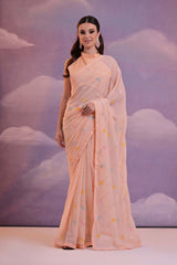 Pink Georgette Embroidered Saree