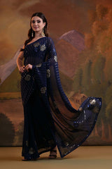 Blue Georgette Embroidered Saree