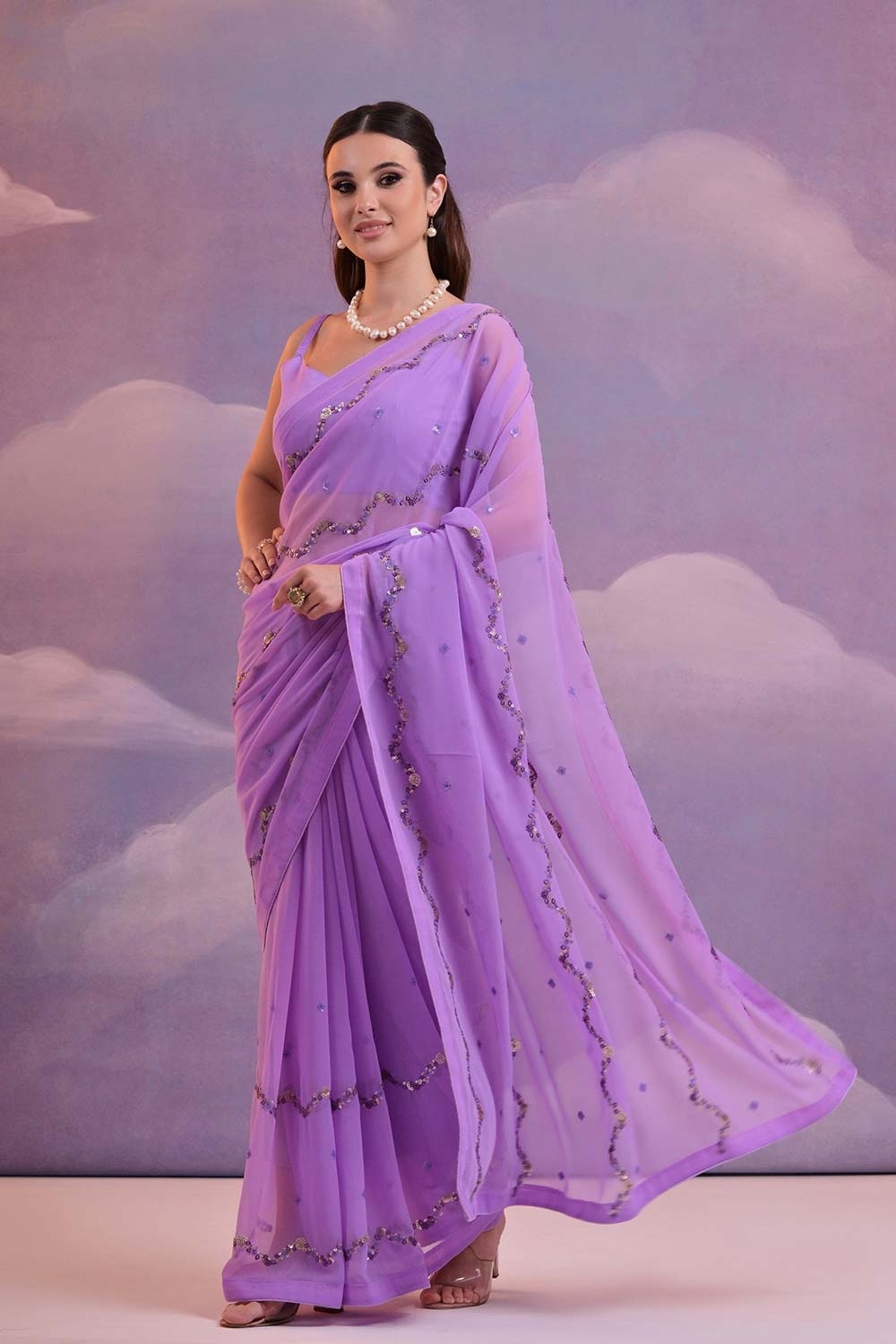 Purple Georgette Embroidered Saree