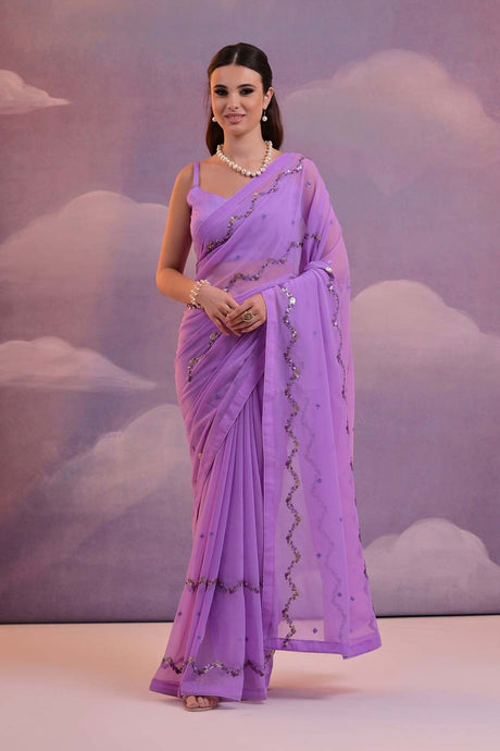 Purple Georgette Embroidered Saree