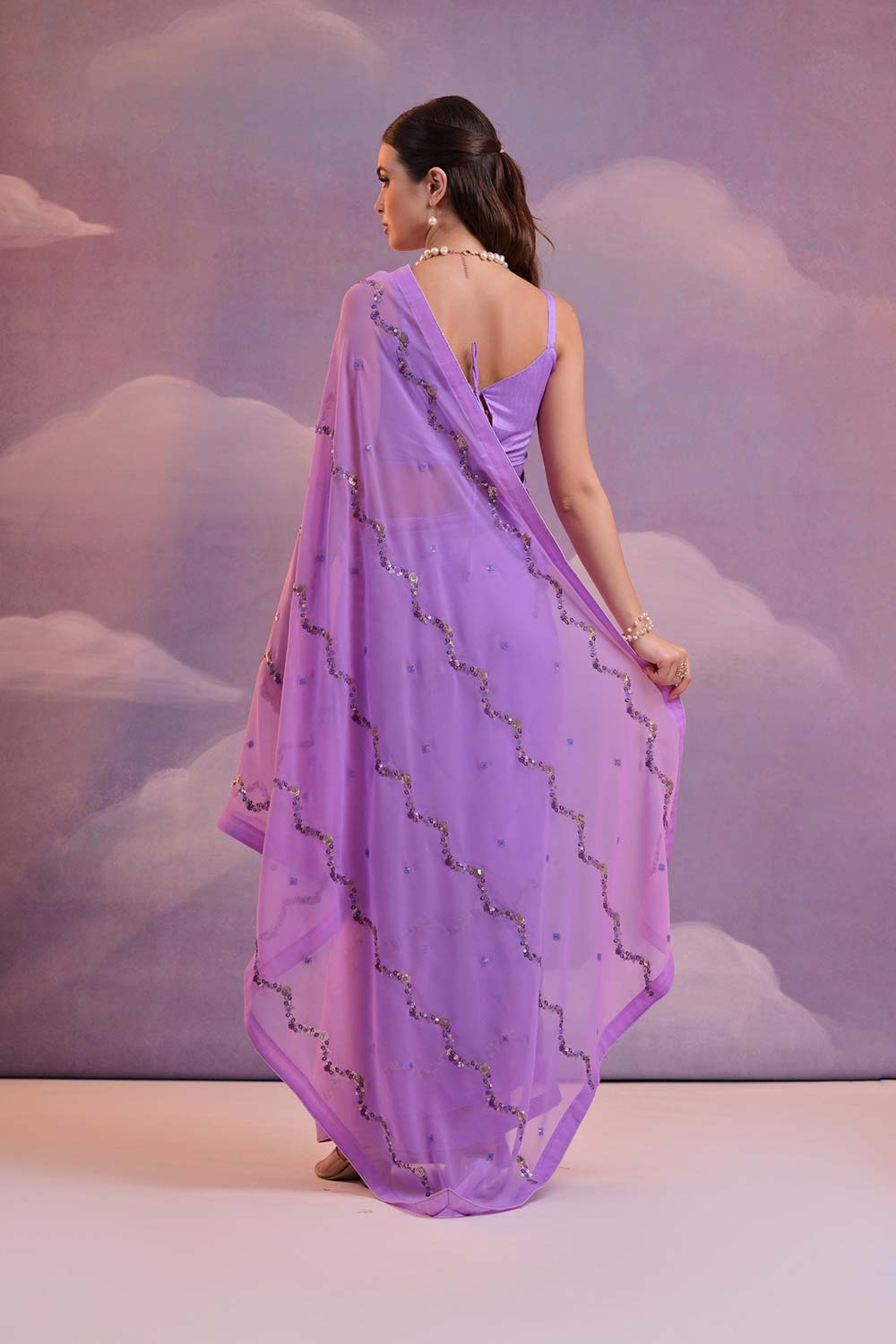 Purple Georgette Embroidered Saree