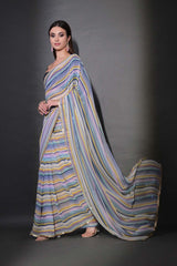 Blue Georgette printed Saree