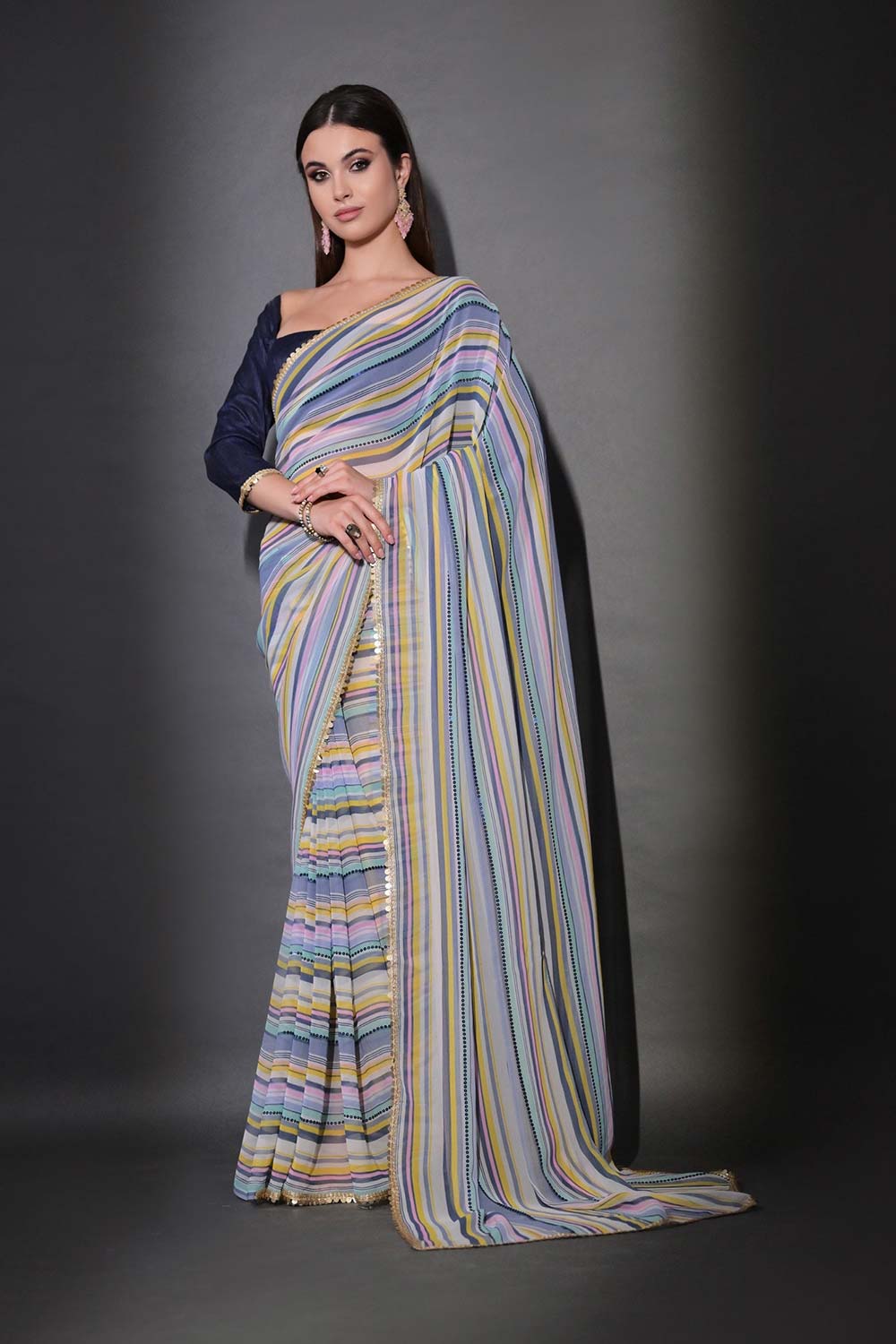 Blue Georgette printed Saree