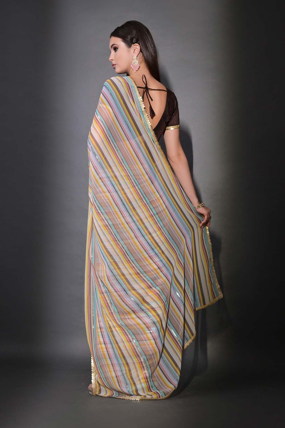 Brown Georgette printed Saree