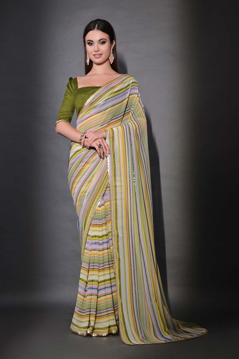 Green Georgette printed Saree