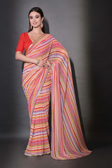 Red Georgette printed Saree