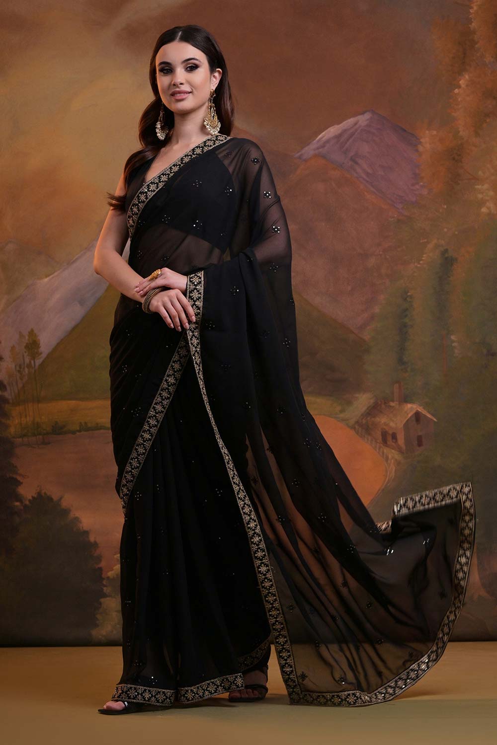 Black Georgette Embroidered Saree