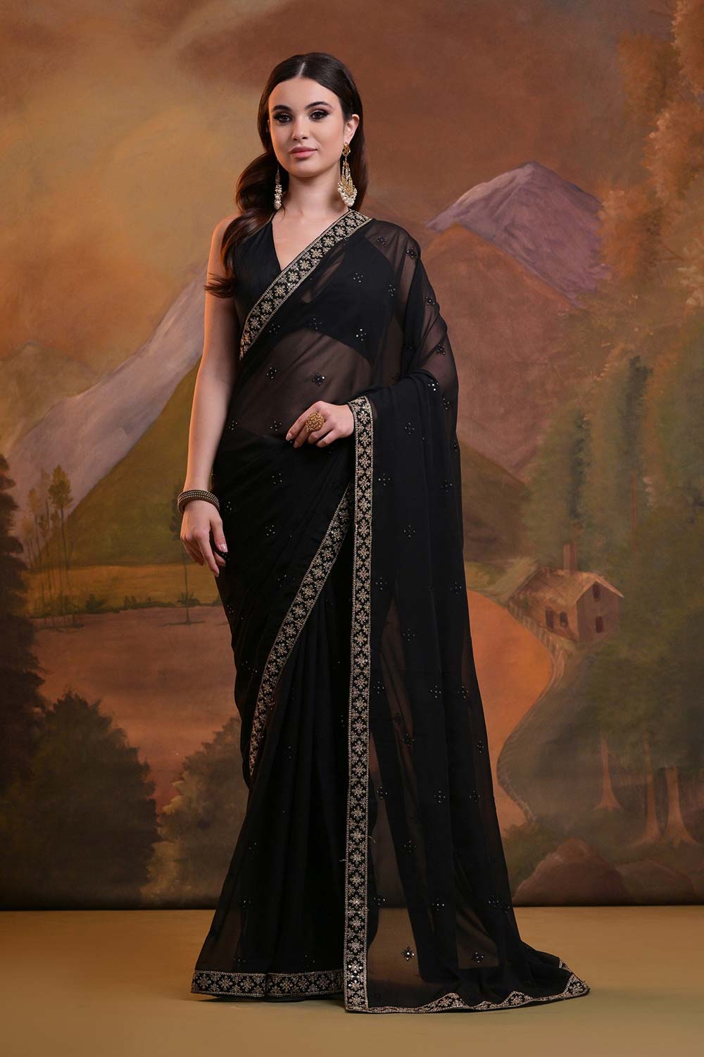 Black Georgette Embroidered Saree