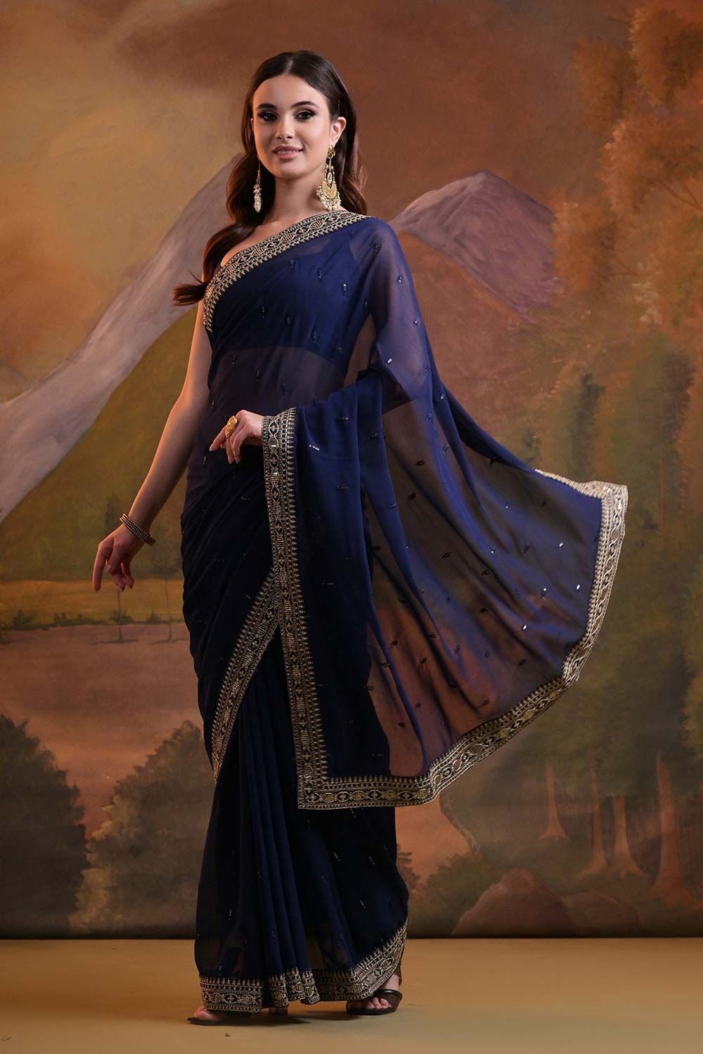 Blue Georgette Embroidered Saree