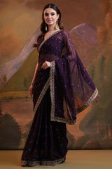 Purple Georgette Embroidered Saree