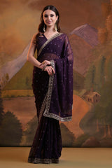 Purple Georgette Embroidered Saree