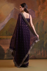 Purple Georgette Embroidered Saree