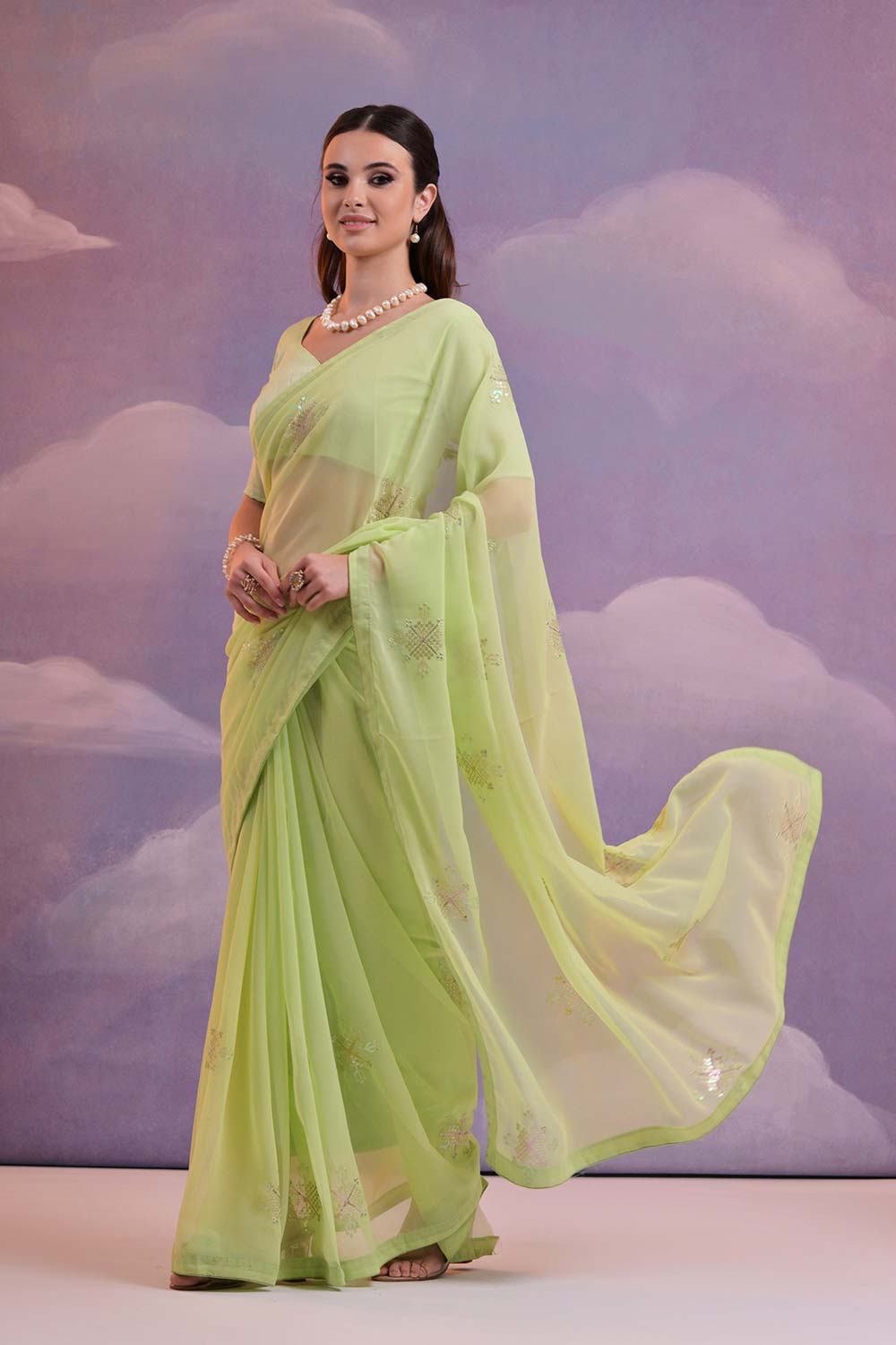 Green Georgette Embroidered Saree