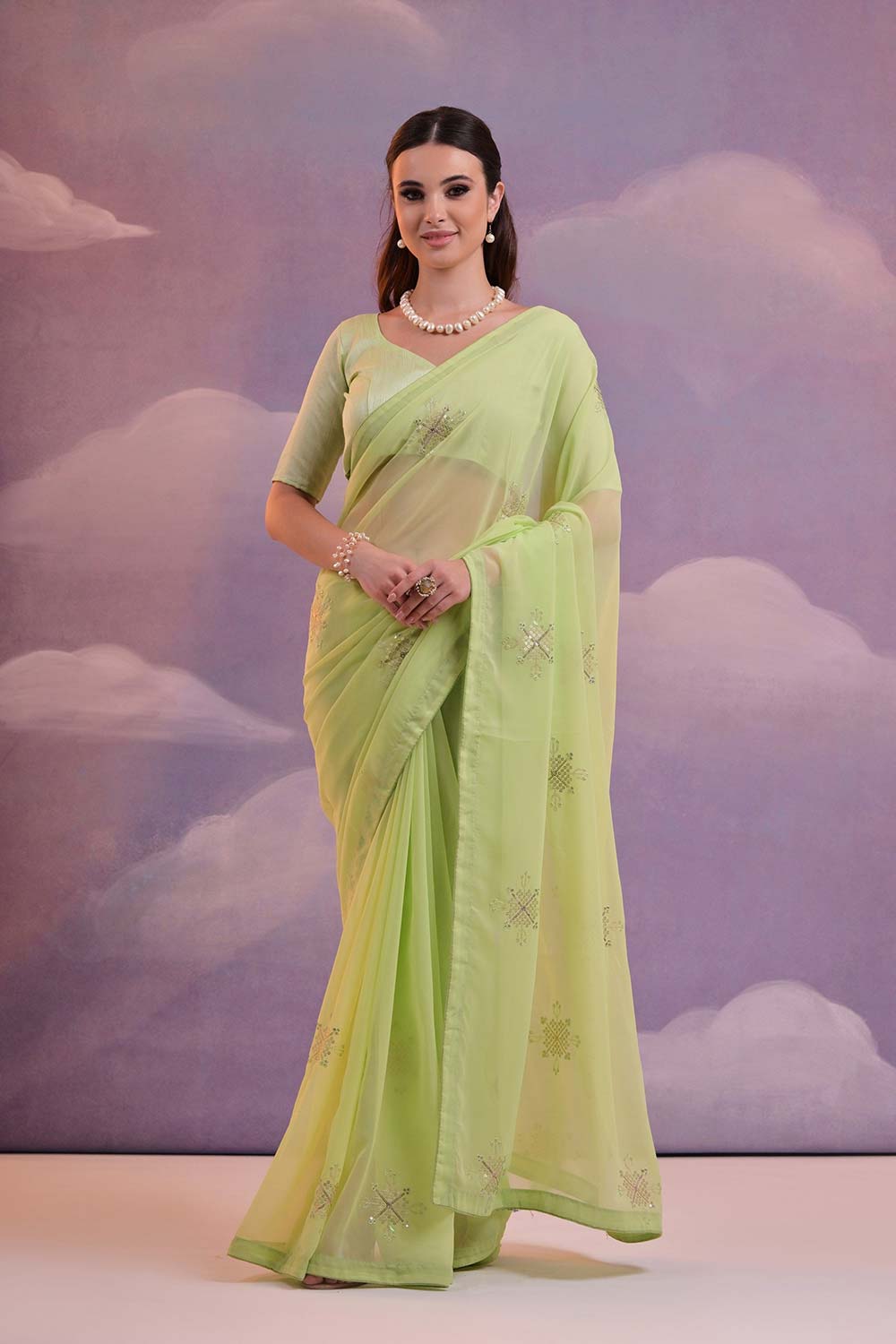 Green Georgette Embroidered Saree