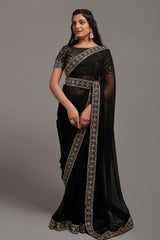 Black Chinon Zari  Saree