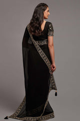 Black Chinon Zari  Saree