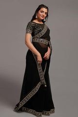 Black Chinon Zari  Saree