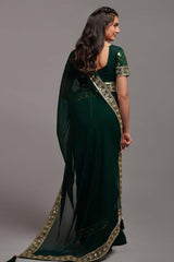 Green Chinon Zari  Saree