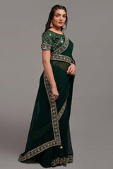 Green Chinon Zari  Saree