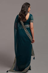 Blue Chinon Zari  Saree