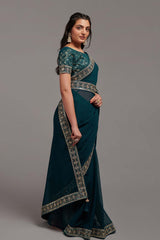 Blue Chinon Zari  Saree