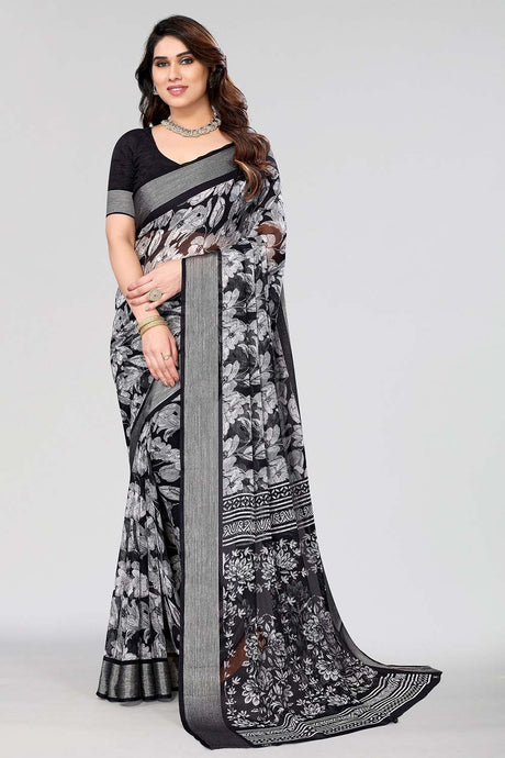 Black Chiffon printed Saree