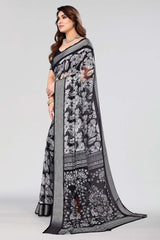 Black Chiffon printed Saree