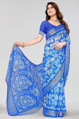 Blue Chiffon printed Saree