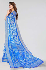 Blue Chiffon printed Saree