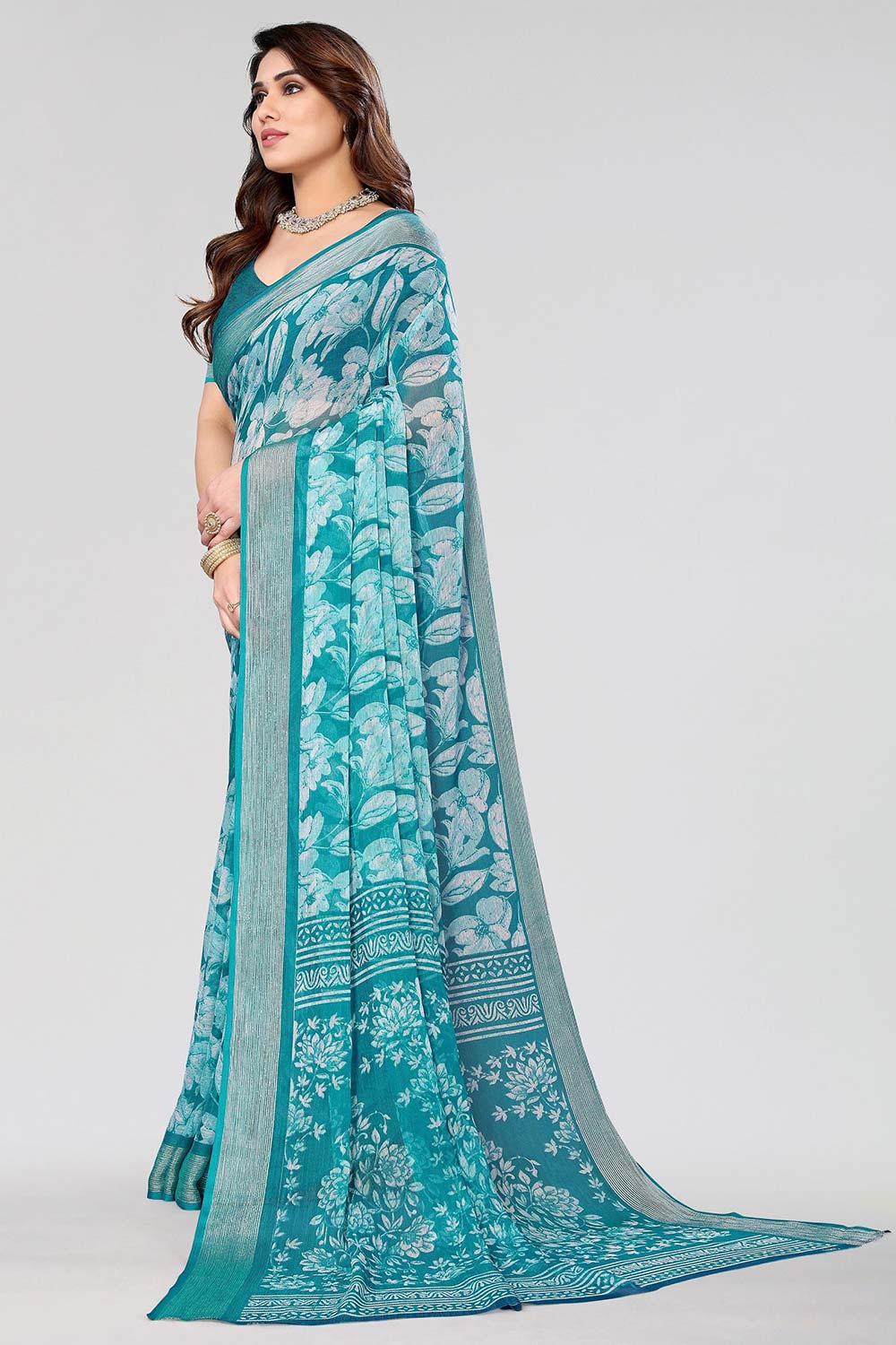 Green Chiffon printed Saree