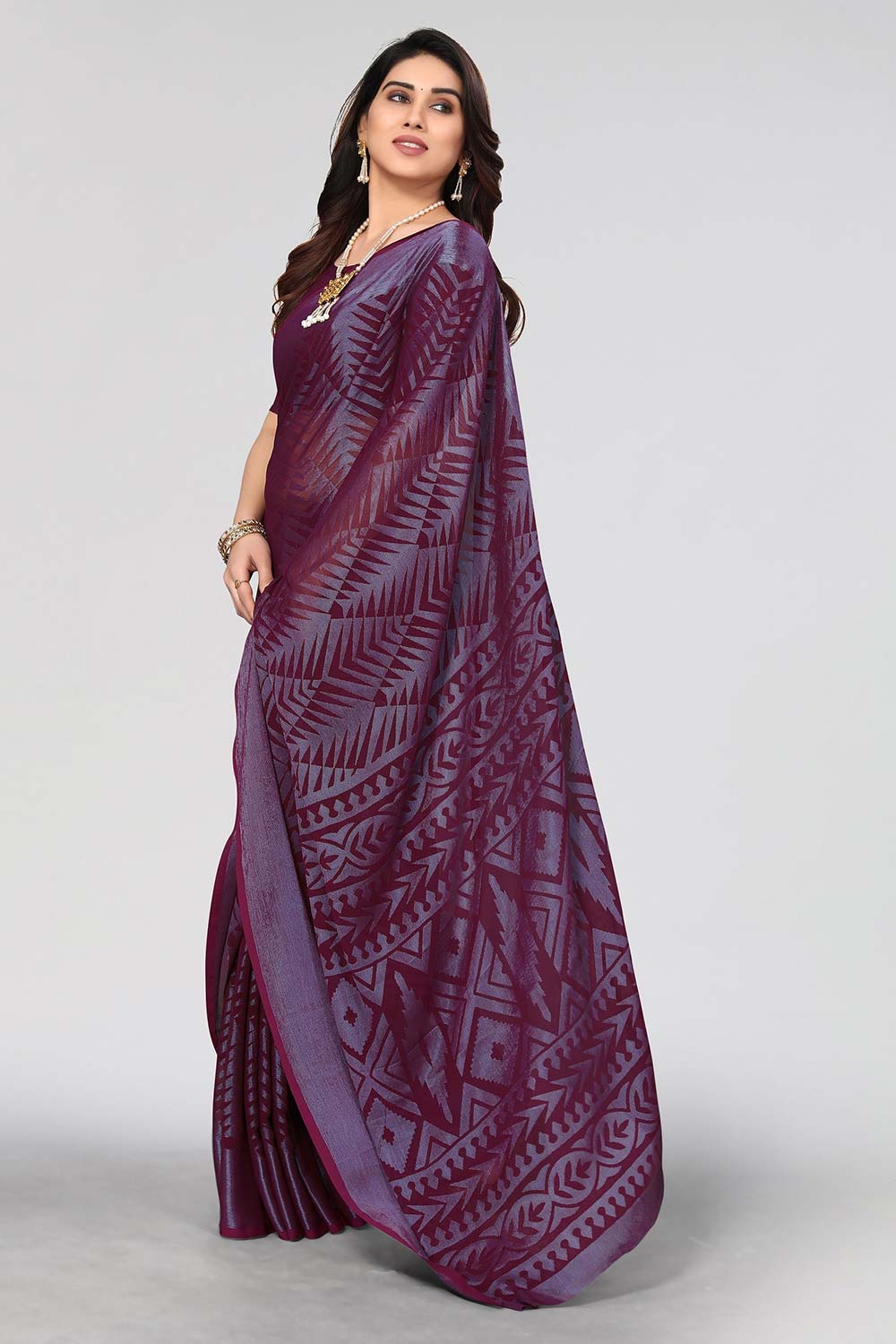 Magenta Chiffon printed Saree