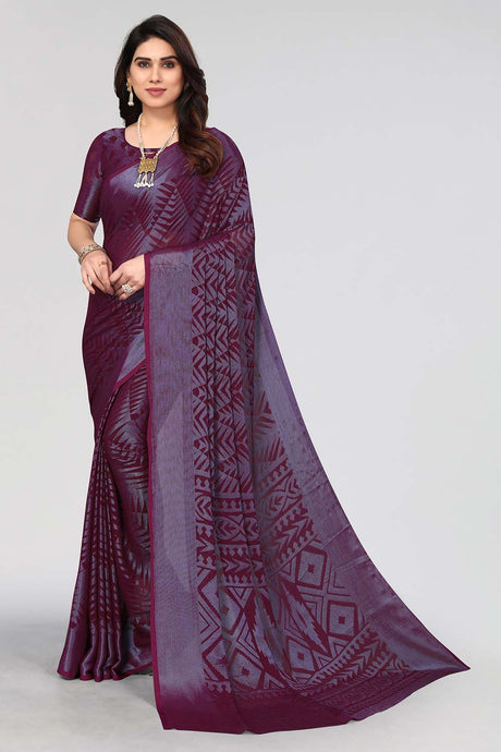 Magenta Chiffon printed Saree