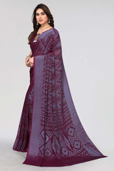 Magenta Chiffon printed Saree