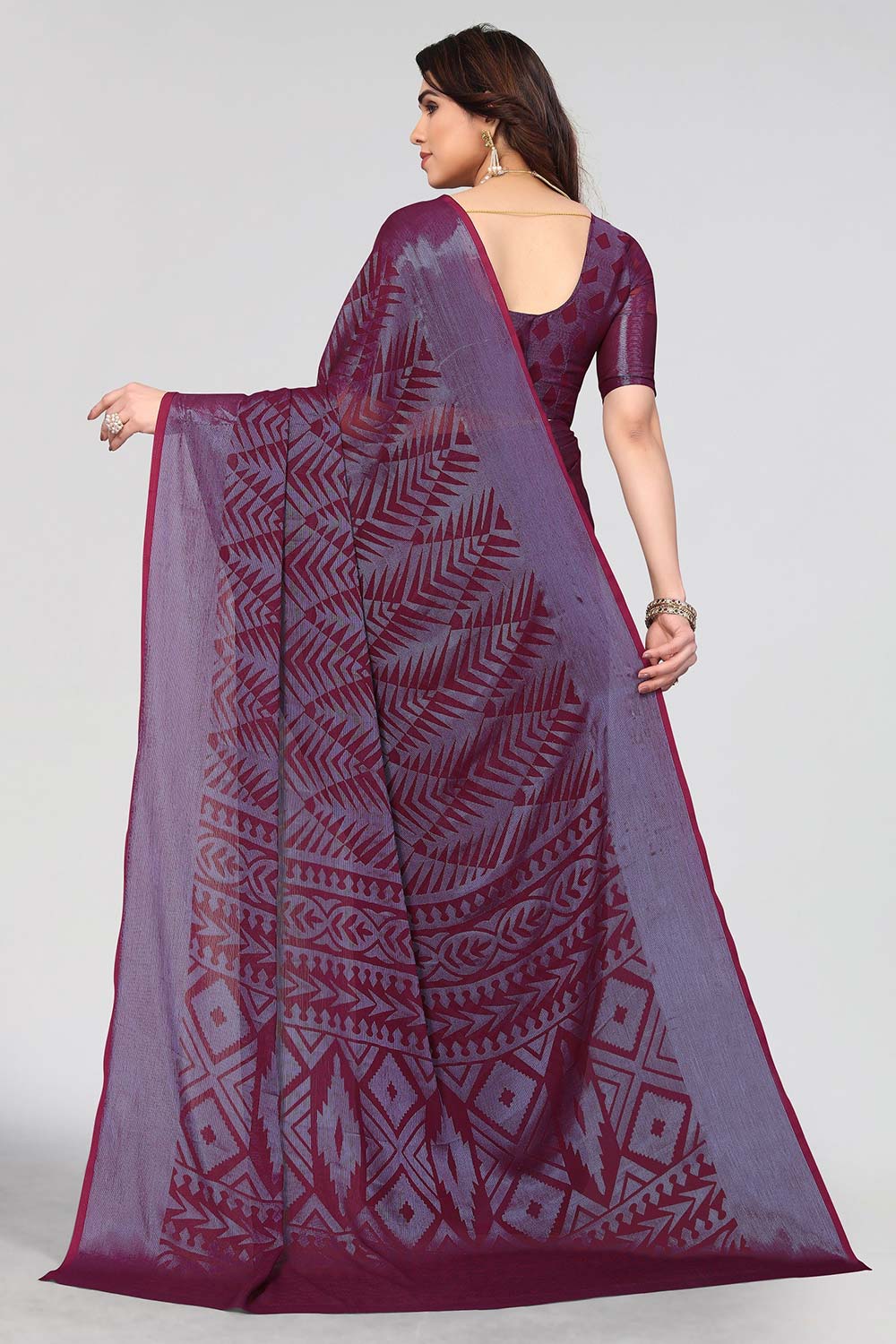 Magenta Chiffon printed Saree