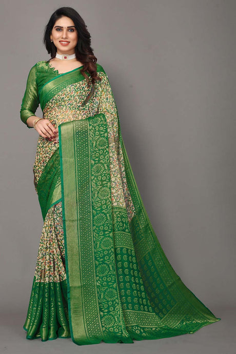 Green Chiffon printed Saree