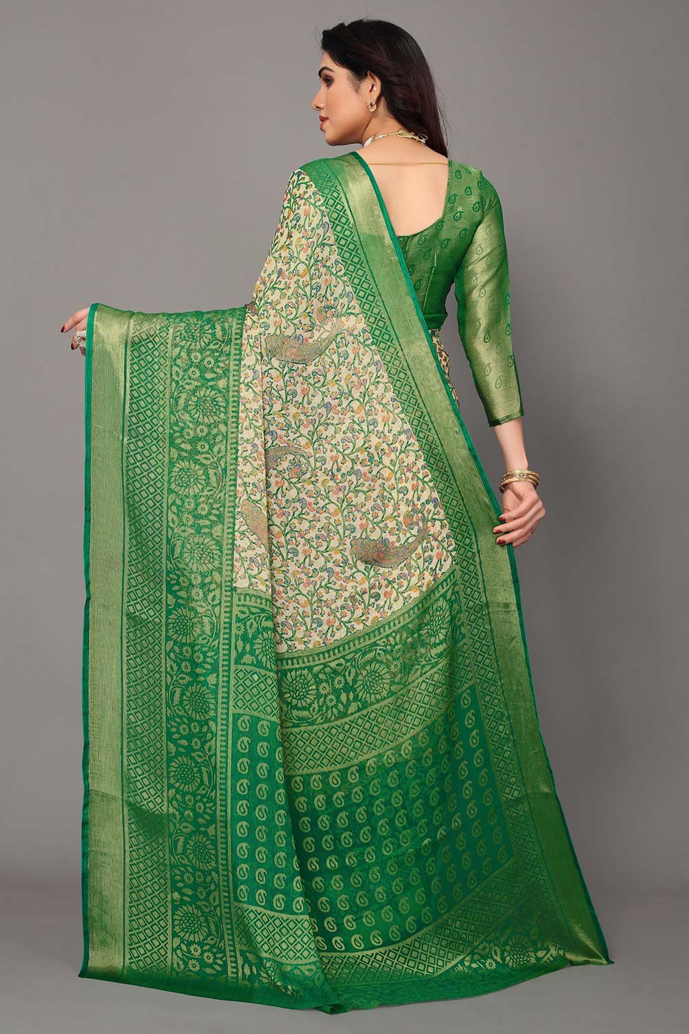 Green Chiffon printed Saree