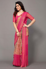 Pink Chiffon printed Saree