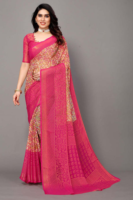 Pink Chiffon printed Saree