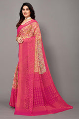 Pink Chiffon printed Saree