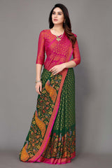 Green Chiffon printed Saree