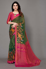 Green Chiffon printed Saree