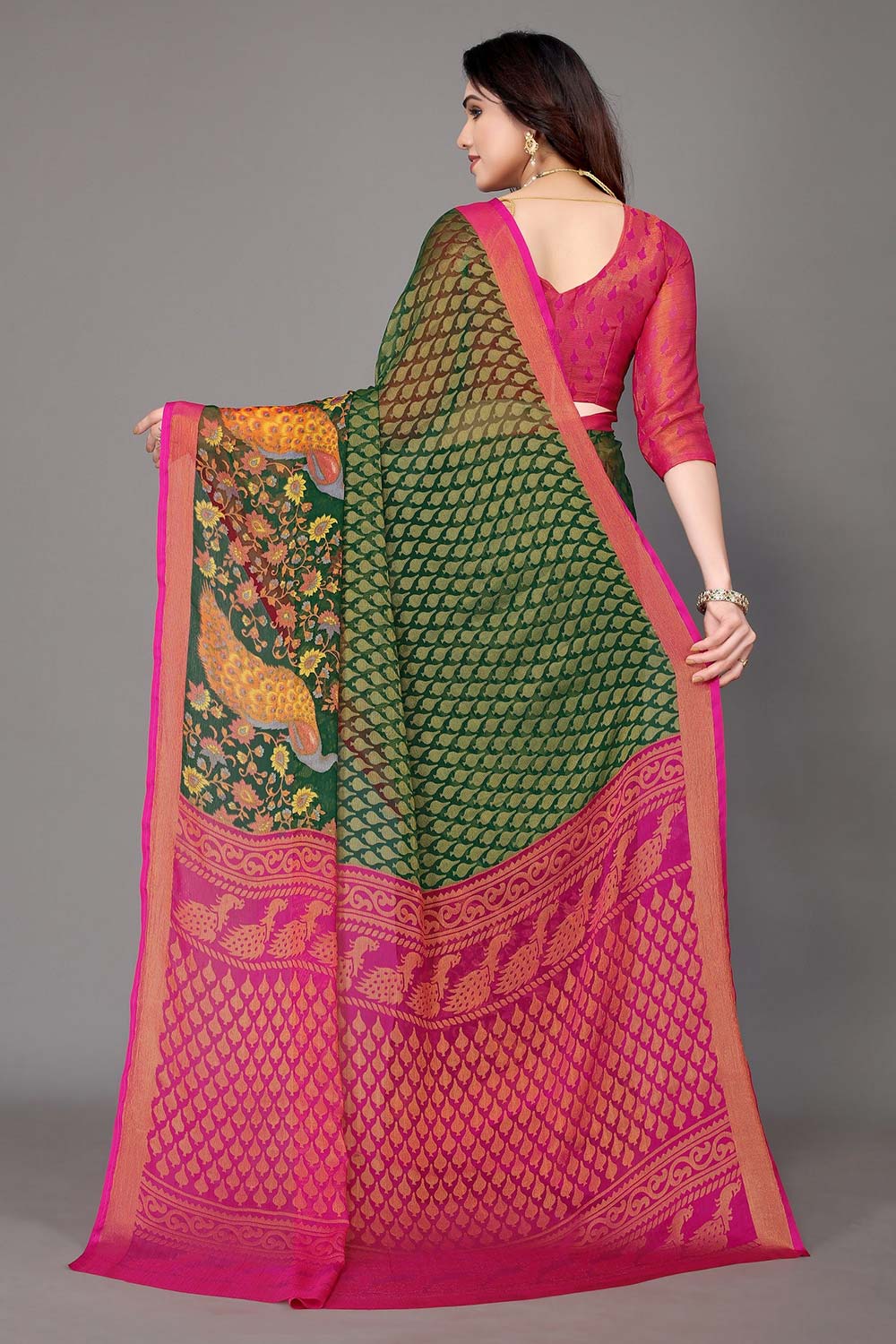 Green Chiffon printed Saree