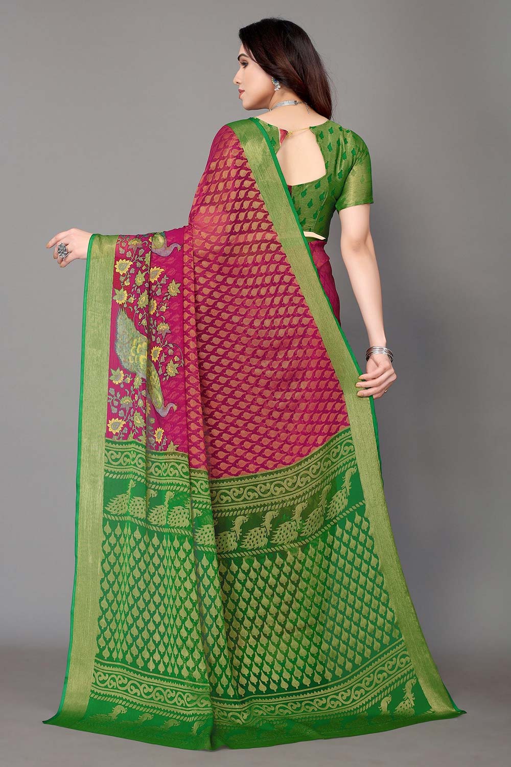 Magenta Chiffon printed Saree