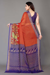 Red Chiffon printed Saree