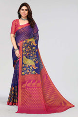 Blue Chiffon printed Saree