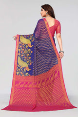 Blue Chiffon printed Saree